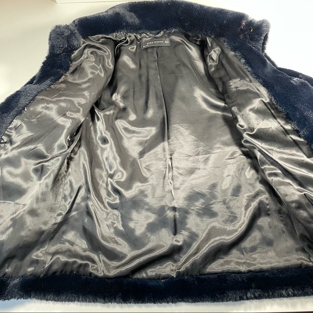 Zara navy blue floral embroidery faux fur coat Size S - Picture 8 of 11